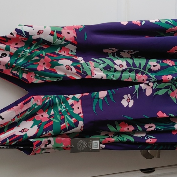 Vince Camuto US 12 Floral Indigo and Pink Sleeveless Summer Dress - Picture 14 of 14